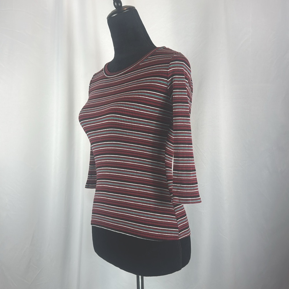 M. Fasis 3/4 Sleeve Stripped Crew Neck Top - Picture 2 of 4